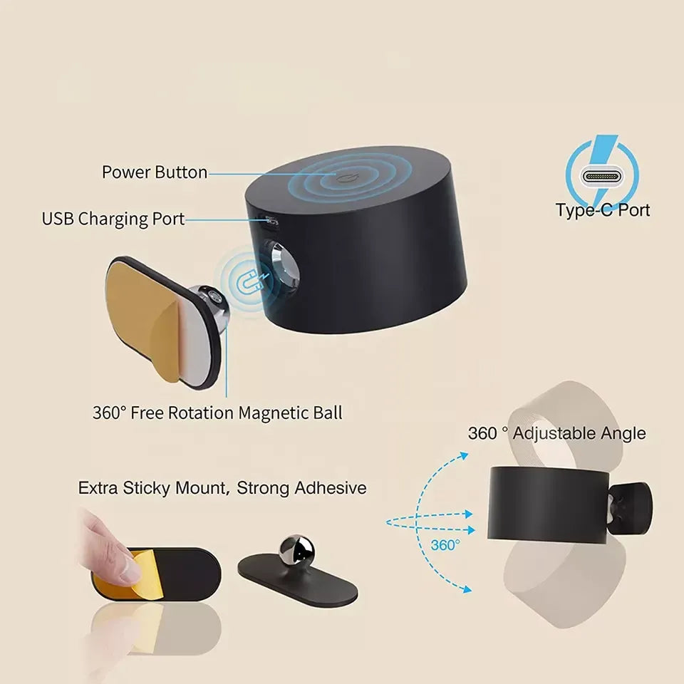 360° - Applique murale LED sans fil rechargeable et rotative