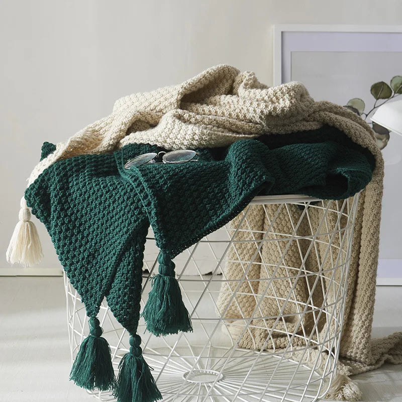 NordicCozy - Couverture en laine tissée à la main avec franges