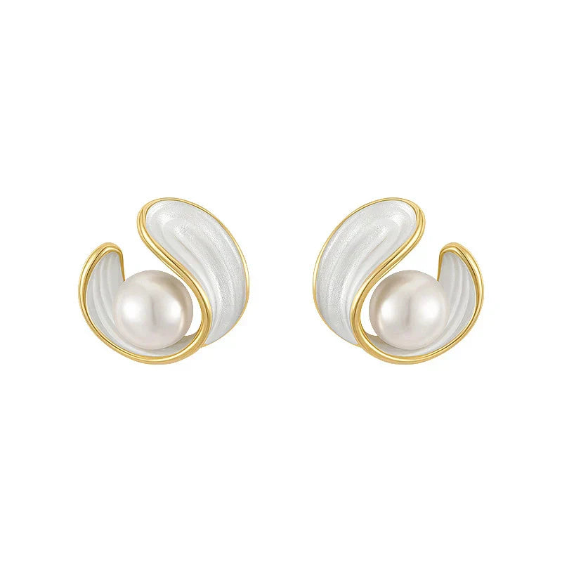 Amara - Boucles d'oreilles luxe en opale blanche et perle dorée