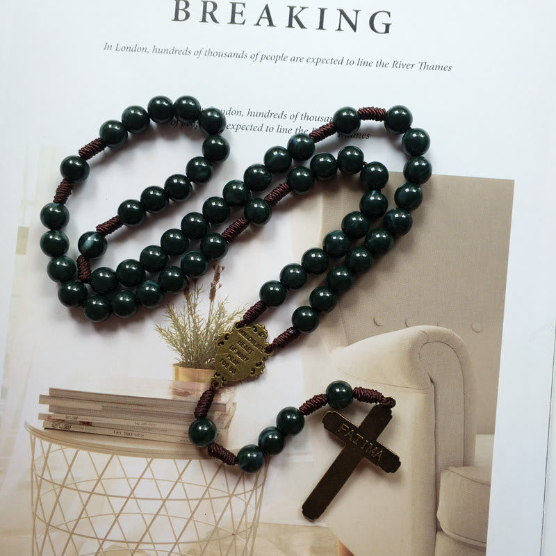 Celeste - Collier chapelet croix en agate mousse