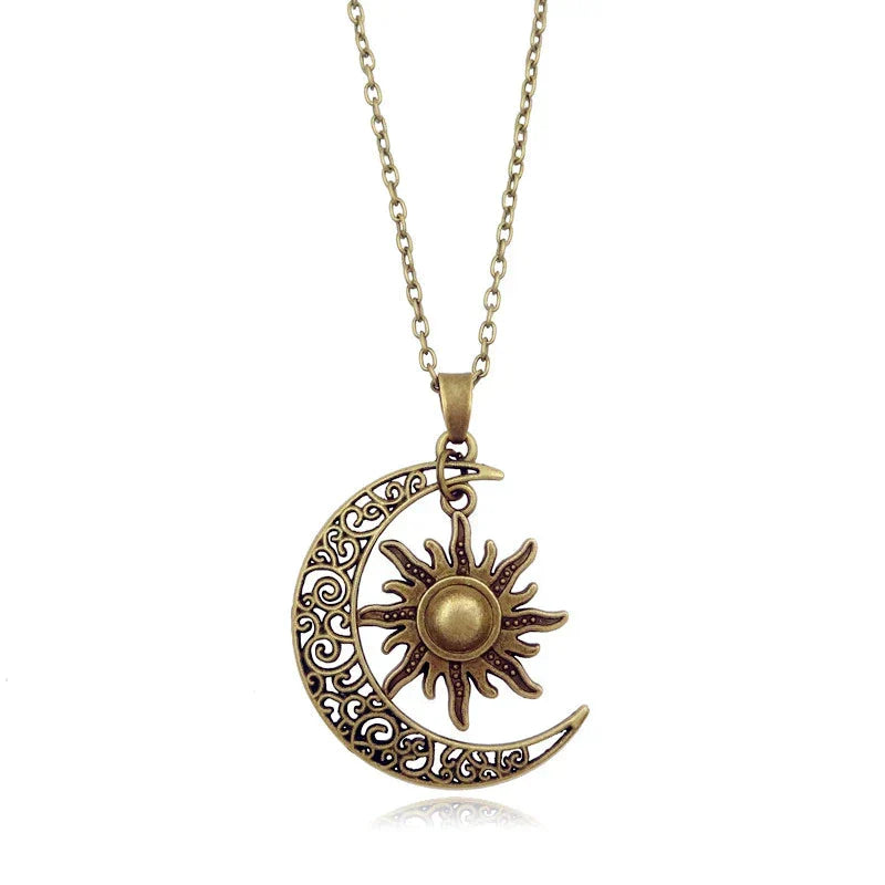 Collier Vintage Soleil et Lune - Double Pendentif Argent 925
