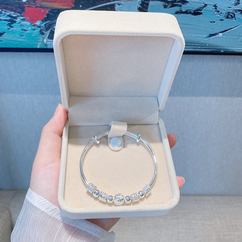 Bracelet en argent 925 perles porte-bonheur réglable