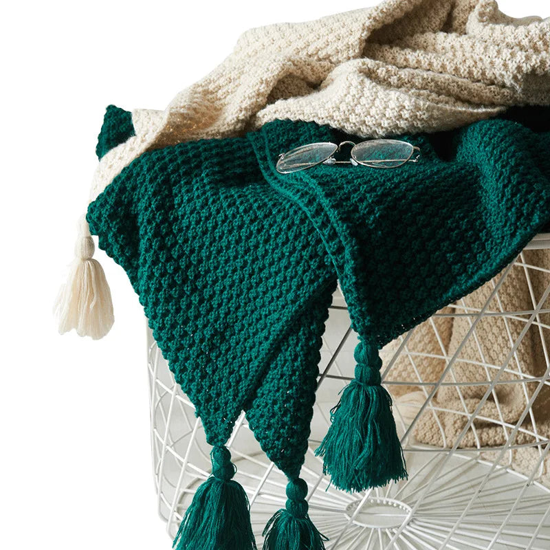 NordicCozy - Couverture en laine tissée à la main avec franges