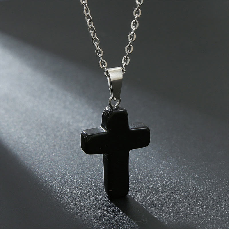 Seraphina - Collier croix en pierres précieuses naturelles