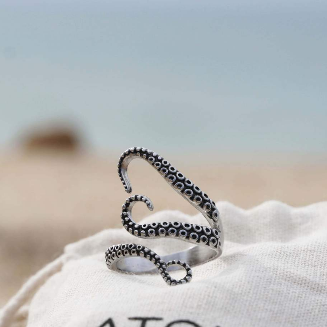 Nautilus - Bague tentacules réglable en argent