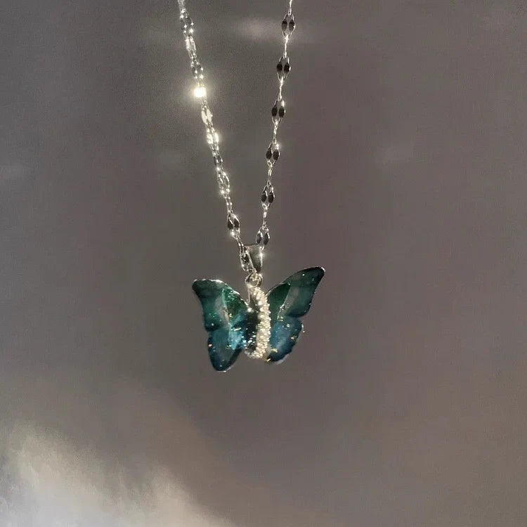 Elina - Collier papillon bleu en argent sterling