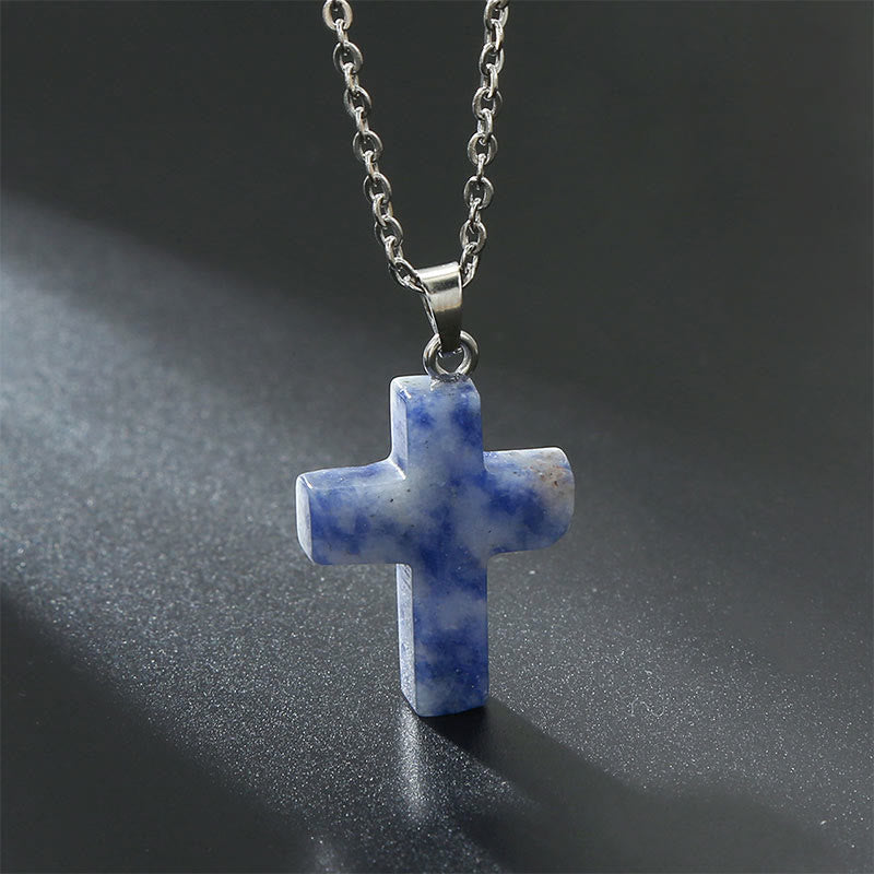 Seraphina - Collier croix en pierres précieuses naturelles