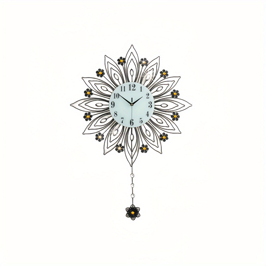 GoldenBloom Clock - Horloge Murale Silencieuse de Luxe a Motif Floral