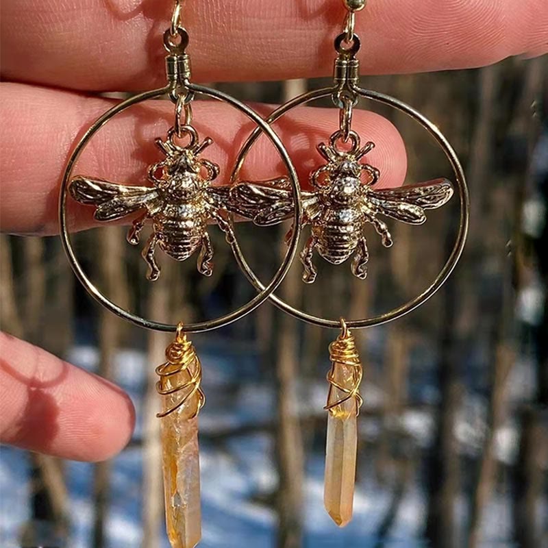 Elara - Boucles d'oreilles cristal naturel lune et étoiles