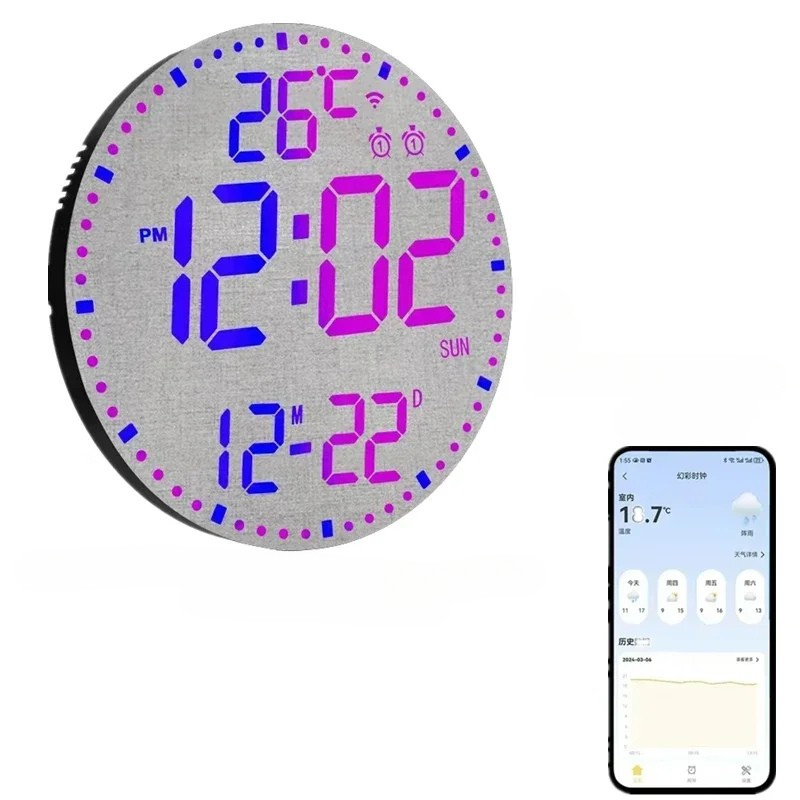 WiFiTime Clock - Horloge Murale LED Connectée avec Calendrier