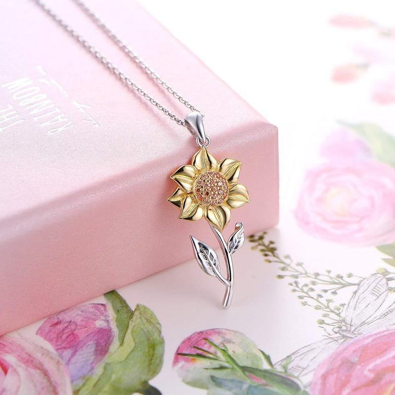 Collier Tournesol Argent Doré avec Zirconia - Élégant