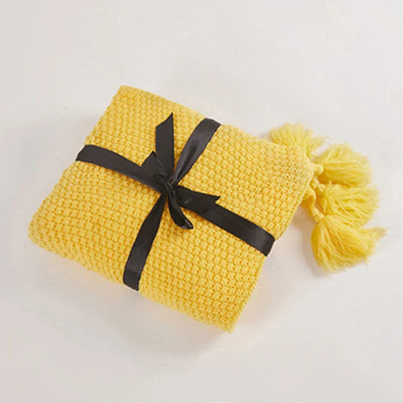 NordicCozy - Couverture en laine tissée à la main avec franges