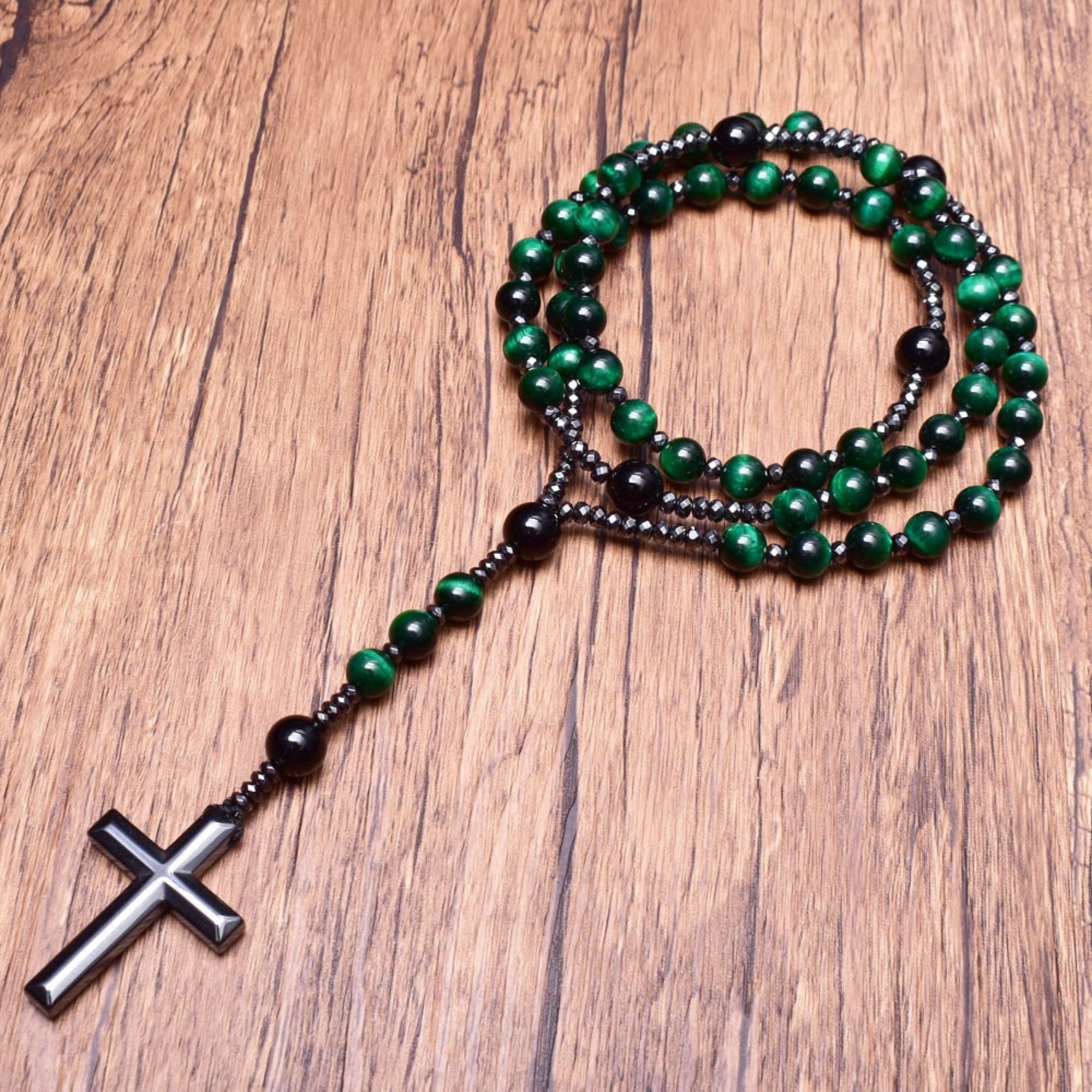 Collier Rosaire Croix Orion - Œil de Tigre Lapis