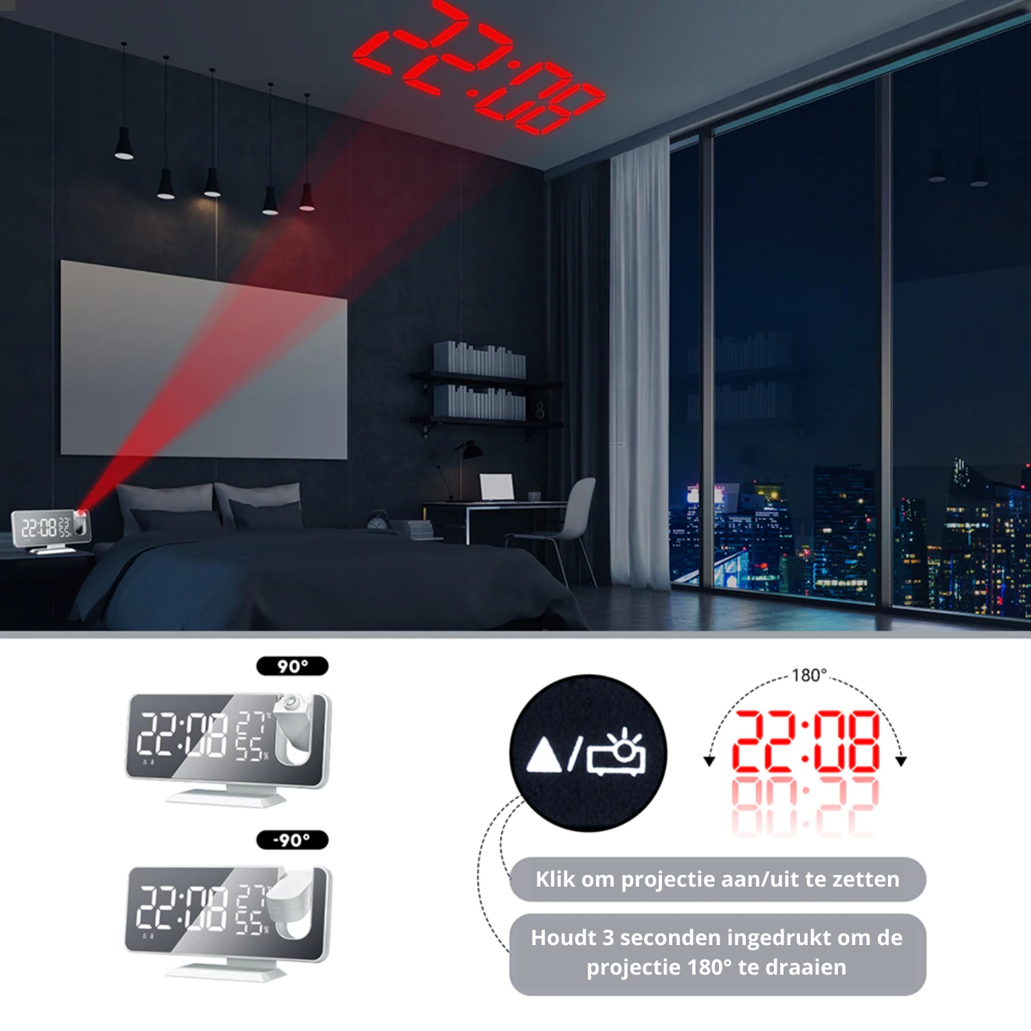 Astronatic Horloge - Écran LED Projecteur 180°