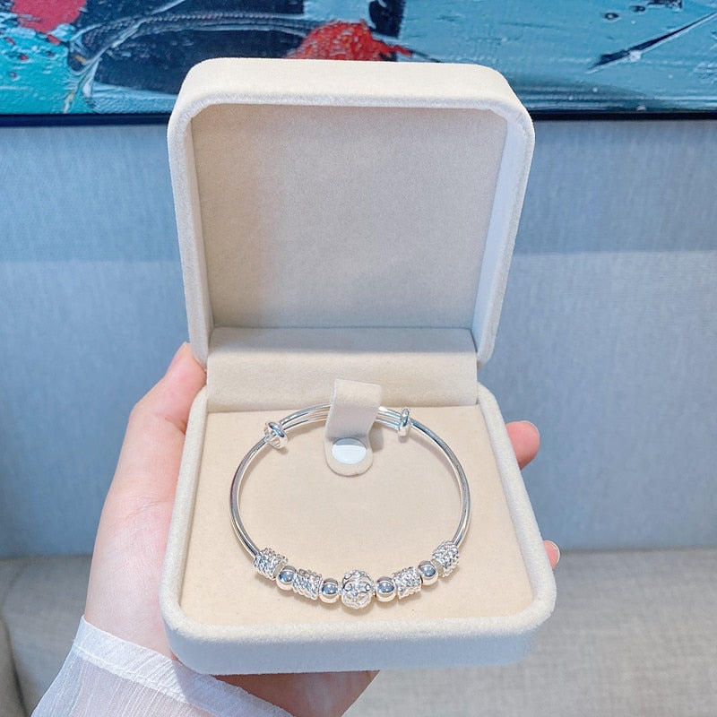 Bracelet en argent 925 perles porte-bonheur réglable