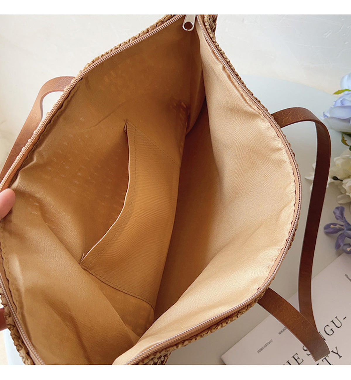 SummerBreeze Tote - Sac Osier Stylé Anses en Cuir