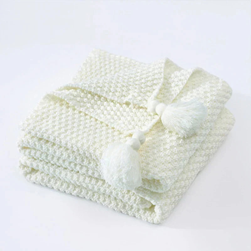 NordicCozy - Couverture en laine tissée à la main avec franges