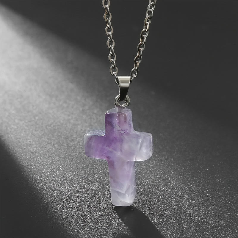 Seraphina - Collier croix en pierres précieuses naturelles