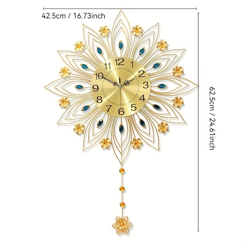 GoldenBloom Clock - Horloge Murale Silencieuse de Luxe a Motif Floral