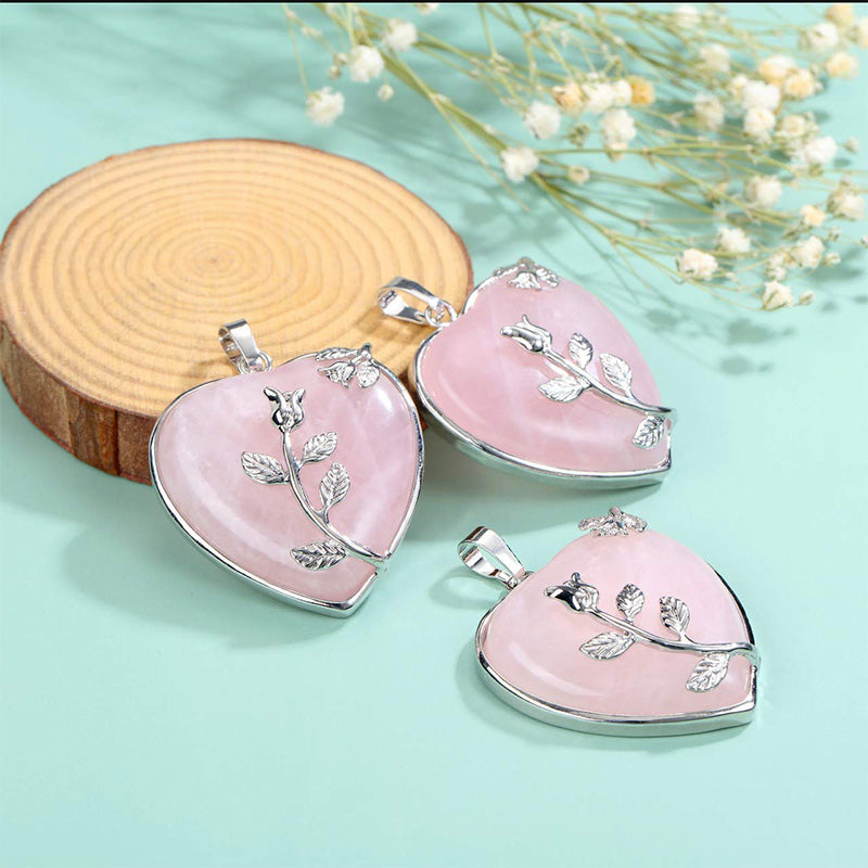 Amara - Collier pendentif cœur en quartz rose