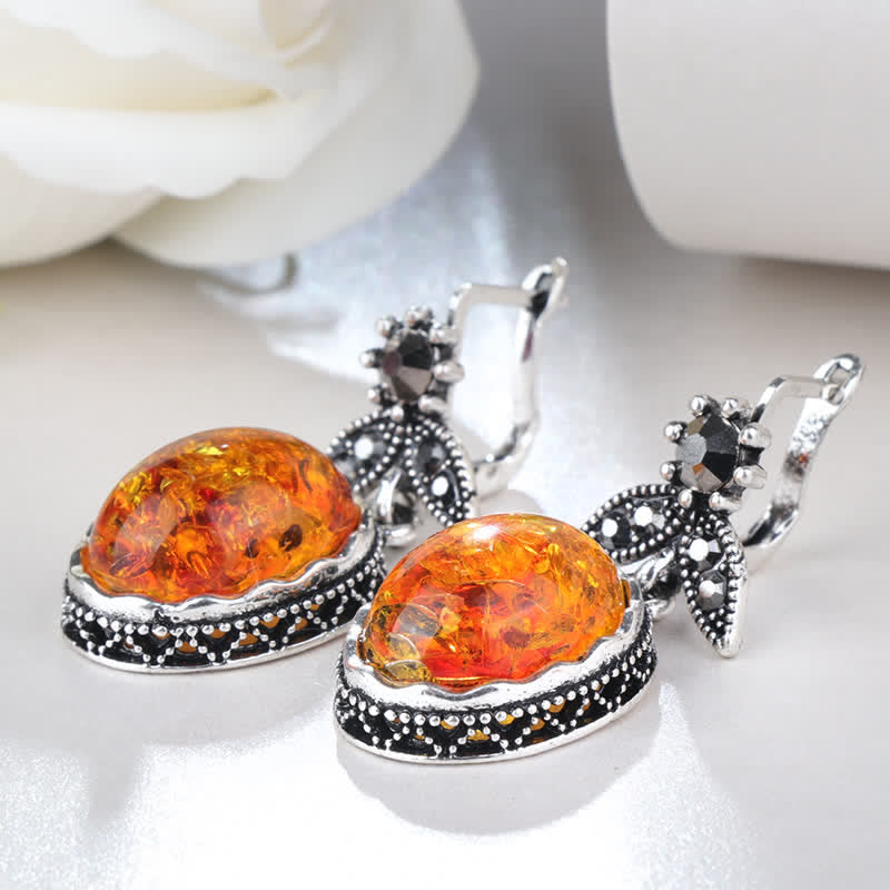 Nora - Boucles d'oreilles fleurs vintage en ambre