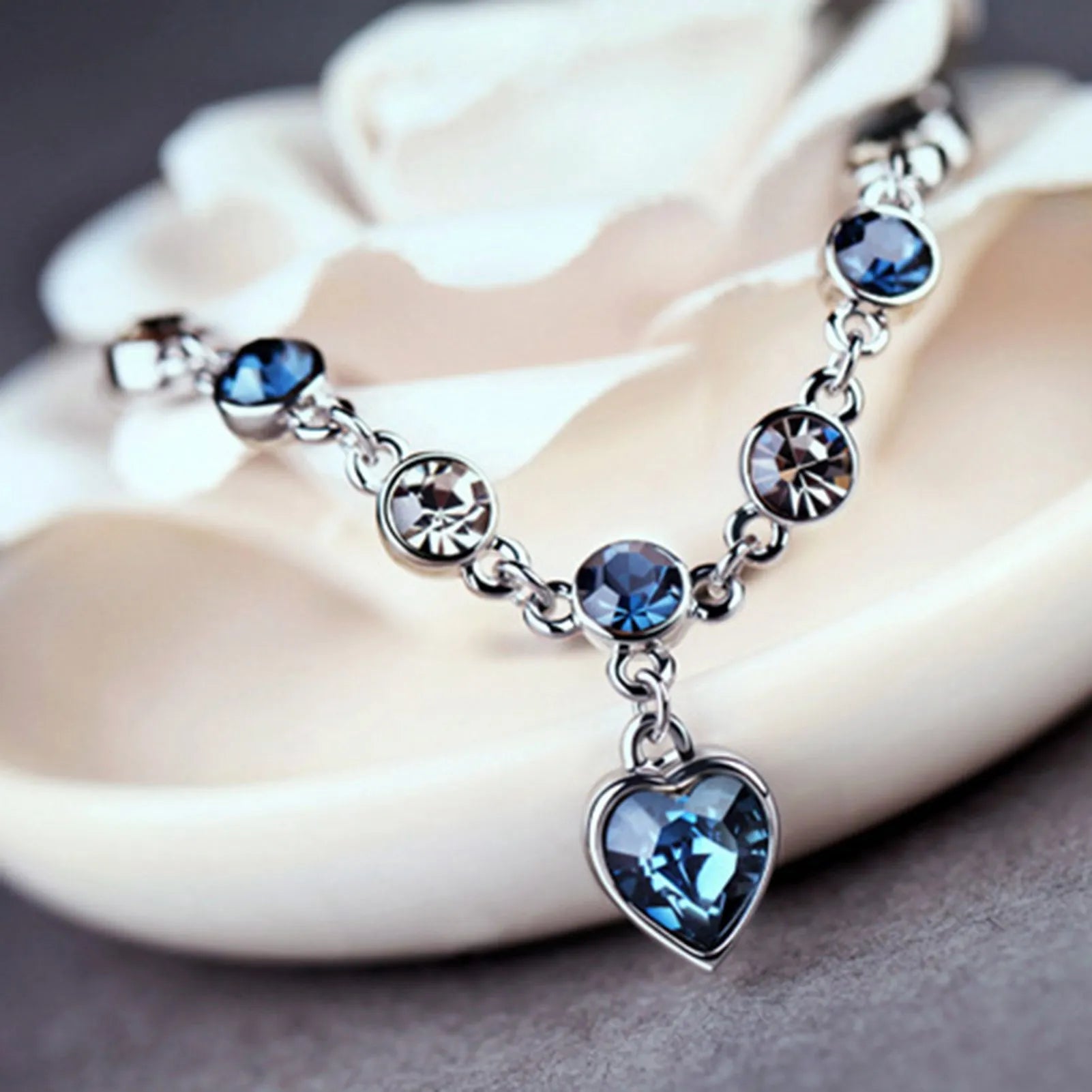 Bracelet Cristal Cœur Océan - Charme Bleu Zirconia