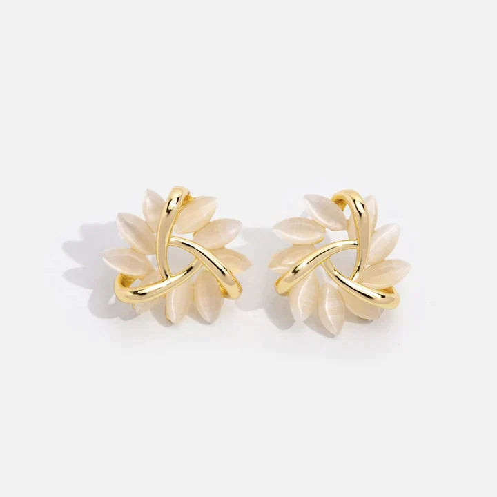Clous d'Oreilles Fleur Opale Chic - Doré 14K