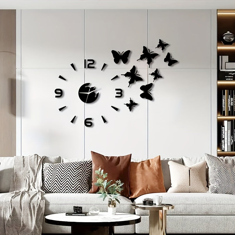 AcrylicButterfly - Horloge Murale Miroir 3D Papillons Design