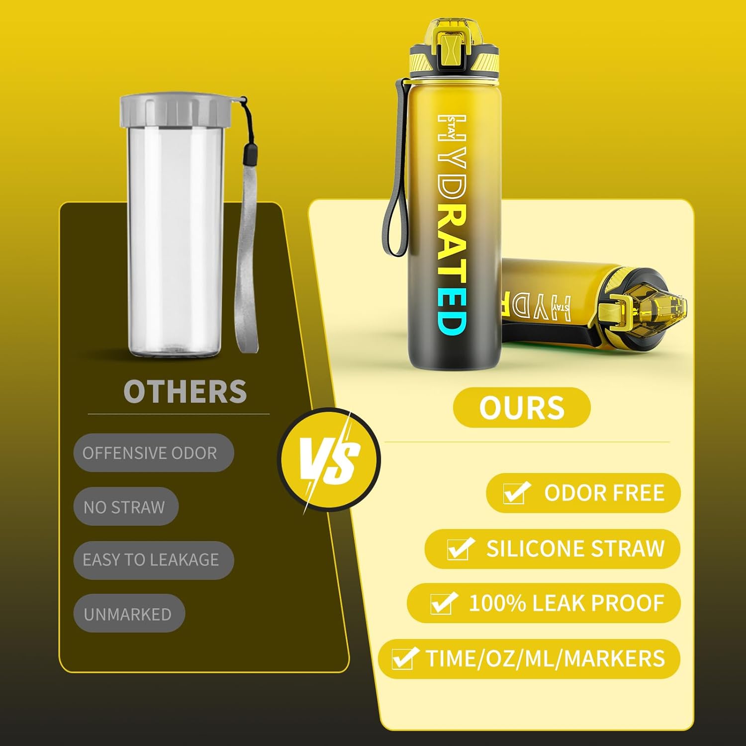 HydraFlow – Gourde Sport Motivante avec Paille