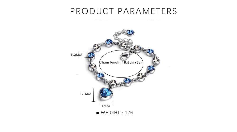 Bracelet Cristal Cœur Océan - Charme Bleu Zirconia