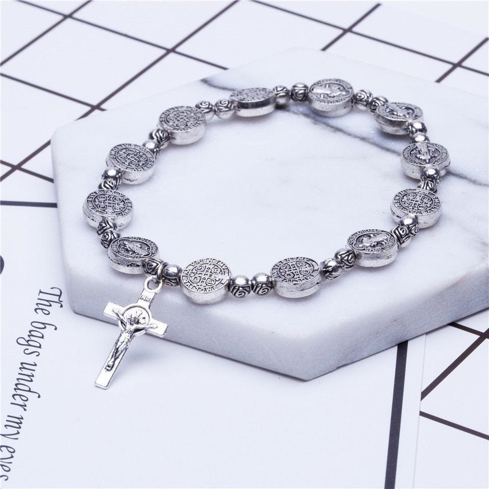 Solana - Bracelet croix chrétienne en or et argent de luxe