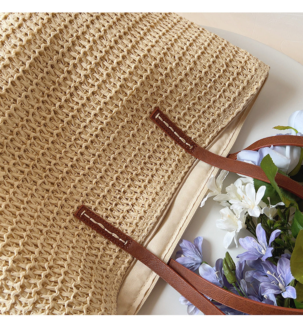SummerBreeze Tote - Sac Osier Stylé Anses en Cuir