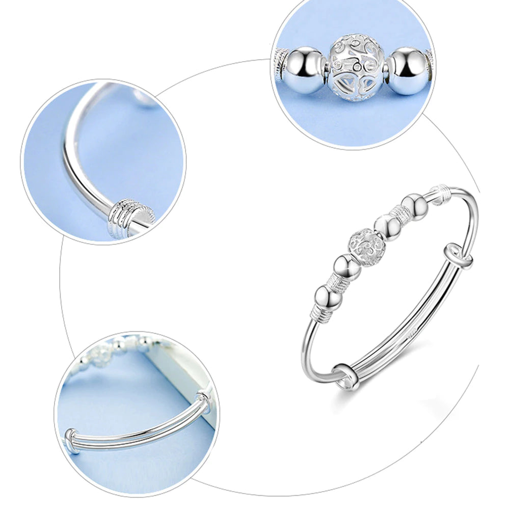 Bracelet en argent 925 perles porte-bonheur réglable