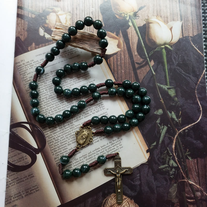 Celeste - Collier chapelet croix en agate mousse