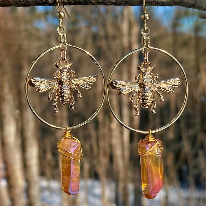 Elara - Boucles d'oreilles cristal naturel lune et étoiles