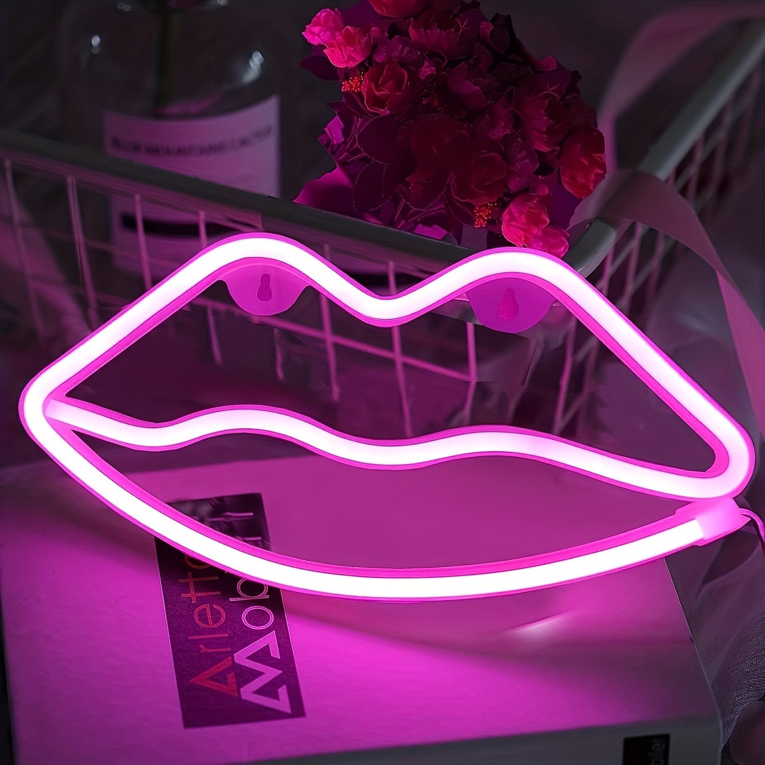 GlowLips - Lampe murale LED neon rose en forme de levres