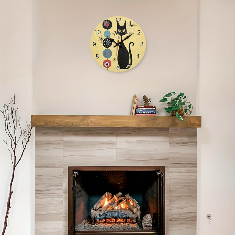 CoolCat - Horloge Murale Silencieuse en Bois Motif Chat