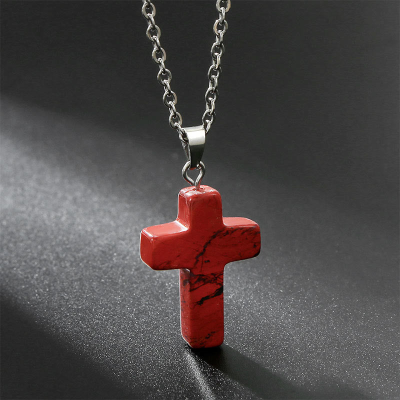 Seraphina - Collier croix en pierres précieuses naturelles