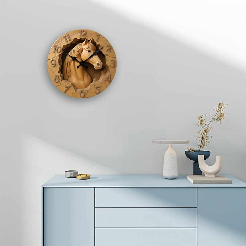 EquineElegance - Horloge Murale en Bois Motif Cheval