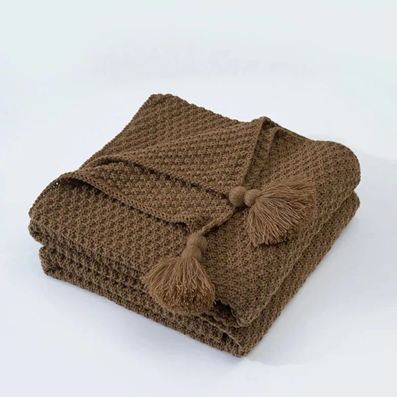 NordicCozy - Couverture en laine tissée à la main avec franges