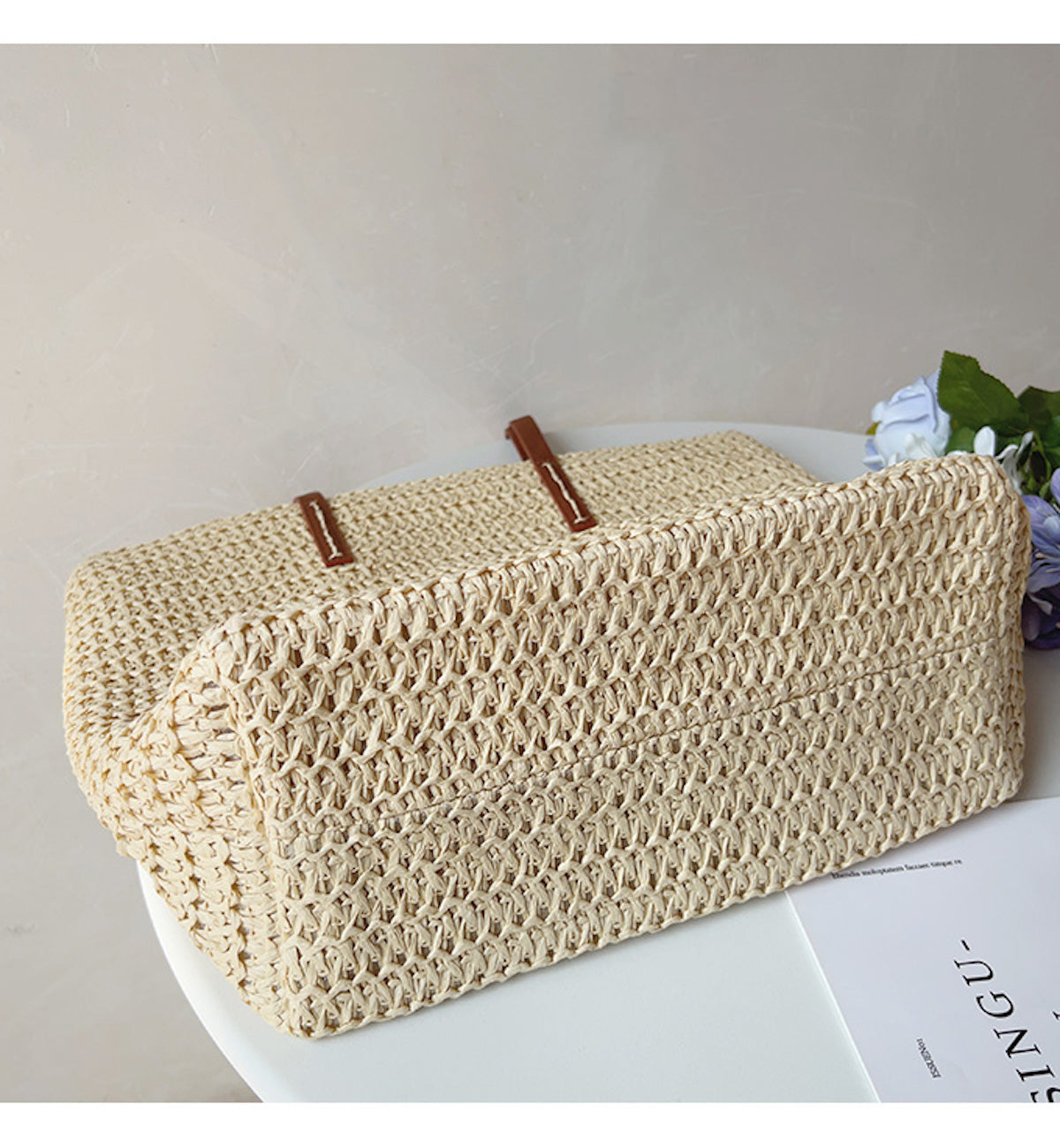 SummerBreeze Tote - Sac Osier Stylé Anses en Cuir
