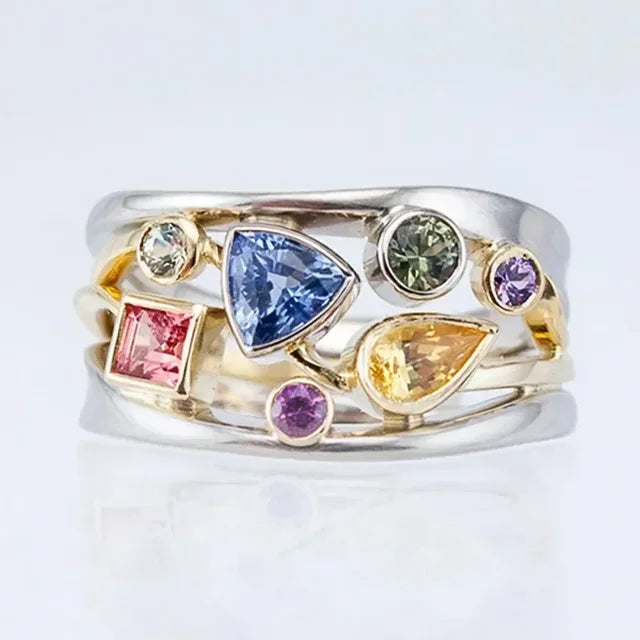 Aurielle - Bague vintage en intarsia de zircone arc-en-ciel