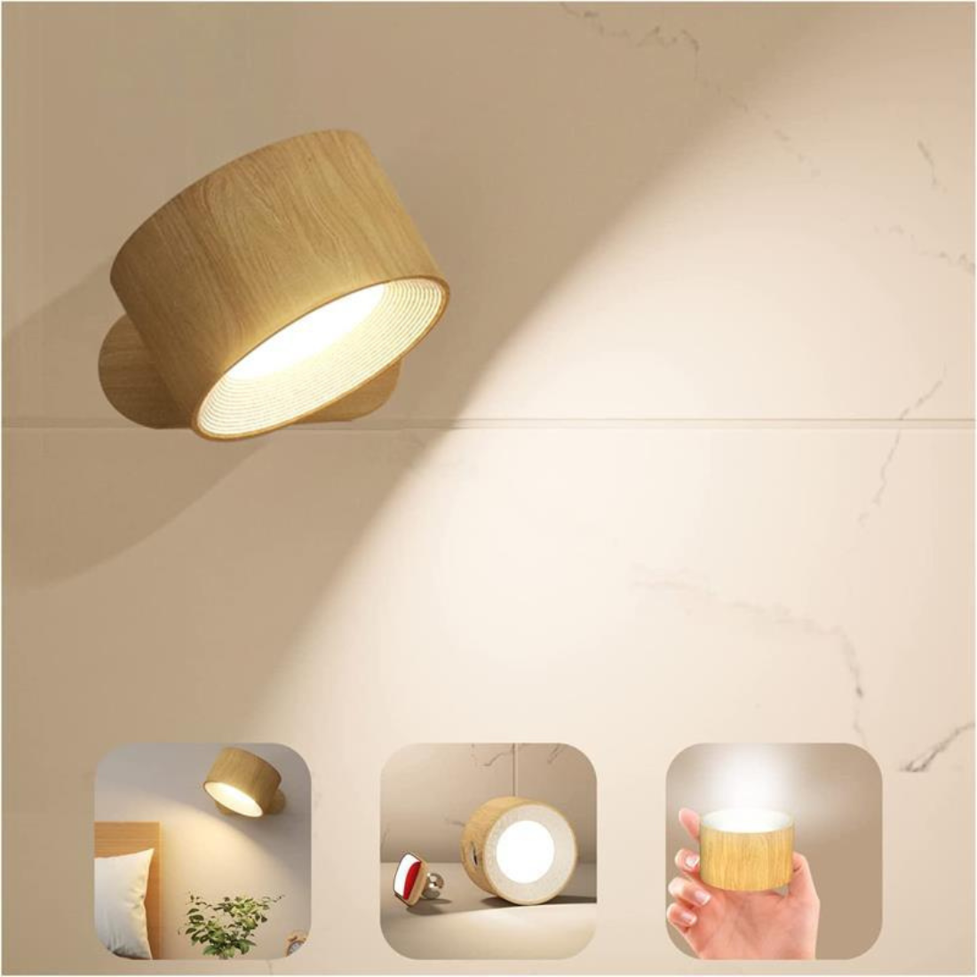 Éclairea – Applique Murale Sans Fil à LED Rechargeable à 360°