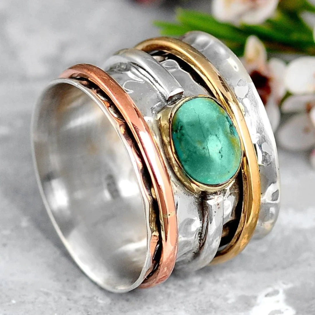 Amira - Bague vintage en or et argent à la turquoise