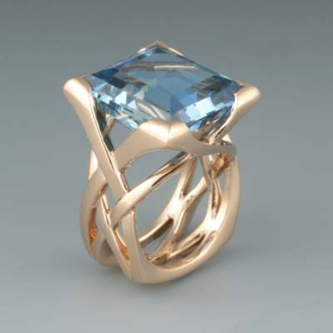 Rosalie Bague Or Rose Vintage – Zircone Bleue Romantique