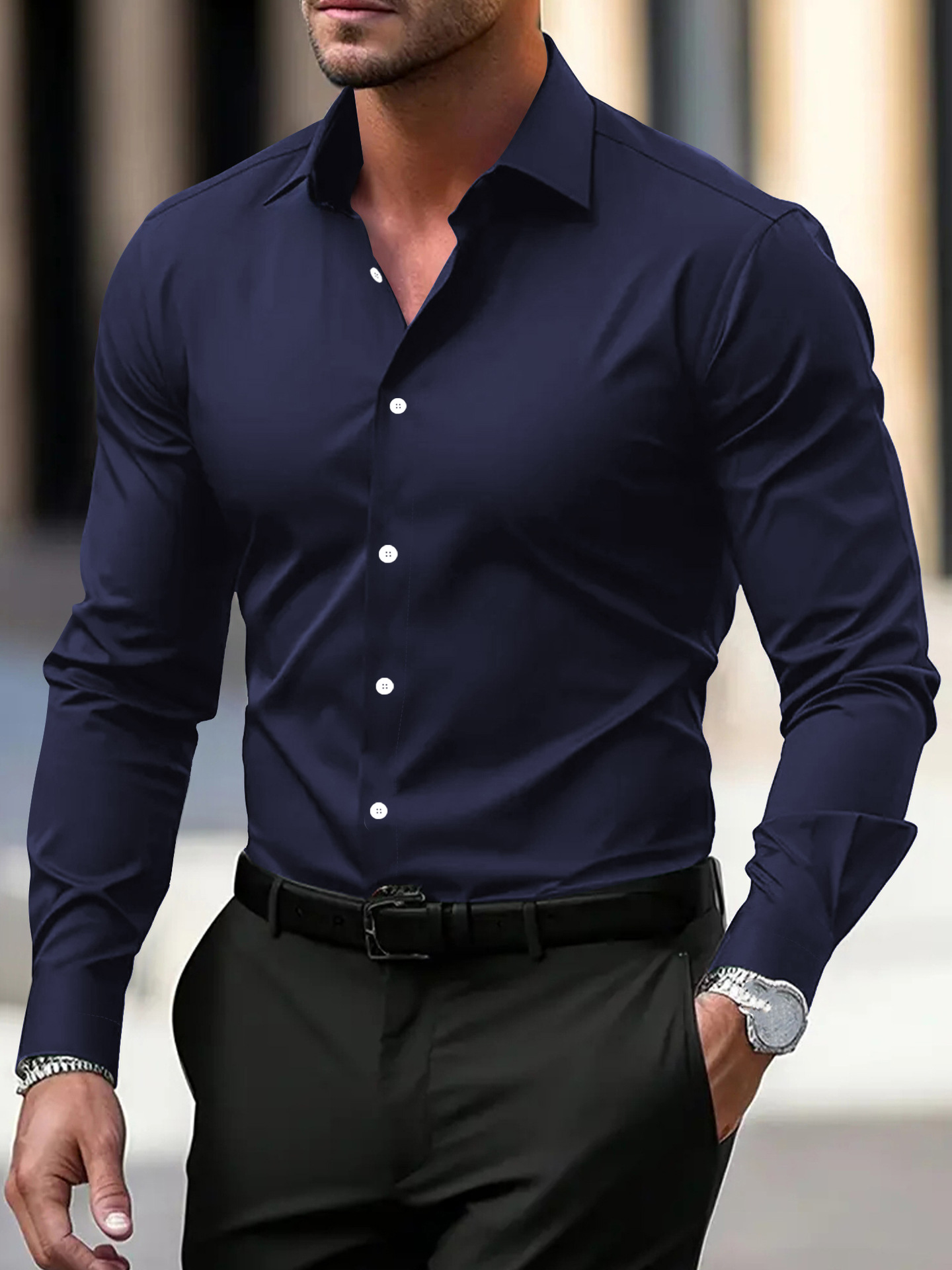 Chemise Homme À Manches Longues - Élégante Avec Col Ouvert Pour Usage Quotidien 0