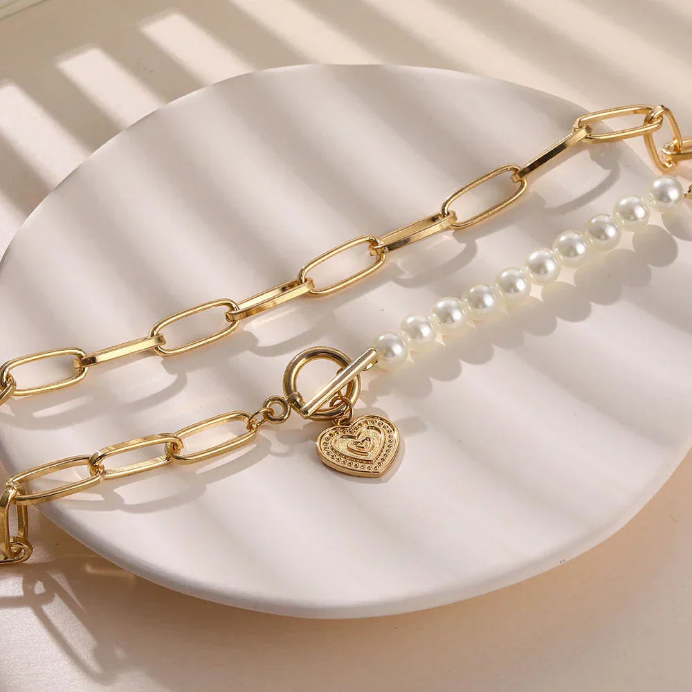 Veerle - Collier cœur doré avec accents de perles