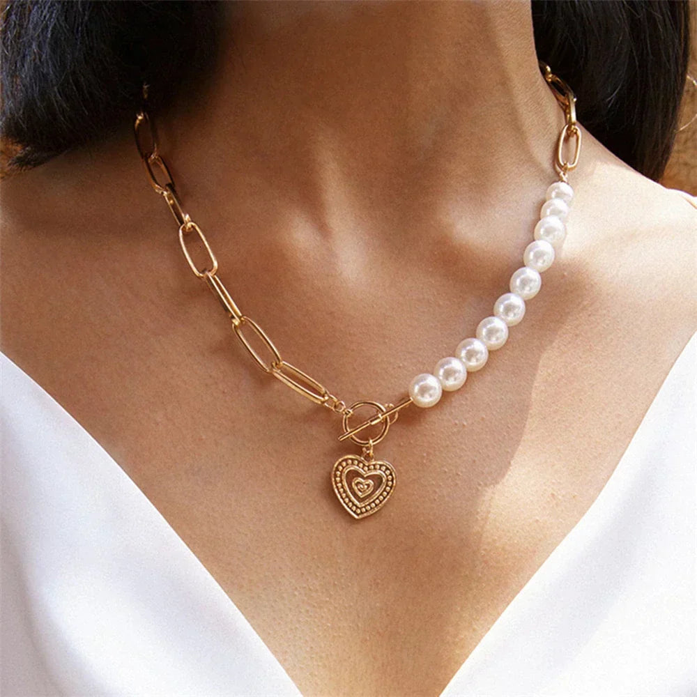 Veerle - Collier cœur doré avec accents de perles