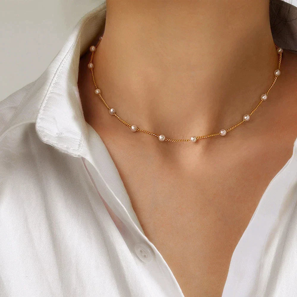 Marilena - Collier de perles doré luxueux et élégant