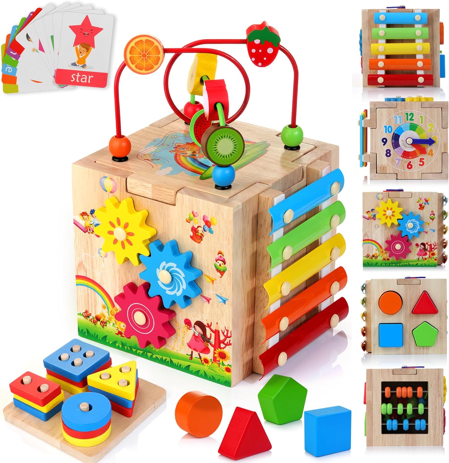 Cube d'Activités Montessori | Jouet Éducatif 8 en 1 avec Labyrinthe et Xylophone | Développement de la Motricité pour Bébé 1
